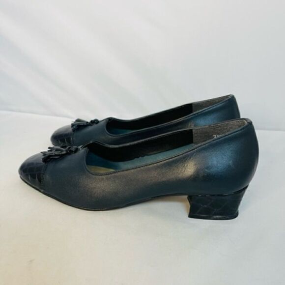 California Magdesians Black Leather Shoes Crocodile Block Heel & Toe Size 8 1/2 - Picture 2 of 8